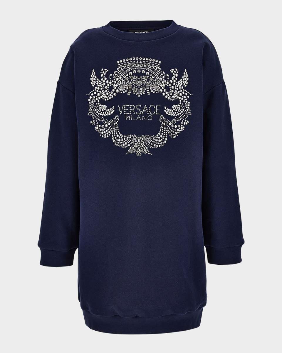 Girl's Bedazzled Logo-Print Sweatshirt Dress, Size 6-